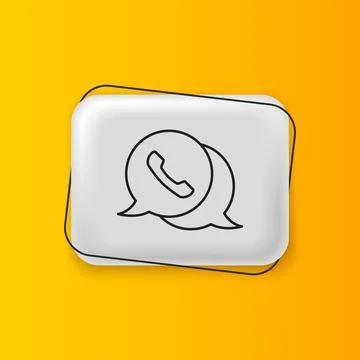Black Telephone with speech bubble chat icon isolated on yellow background... Illustrazione stock
