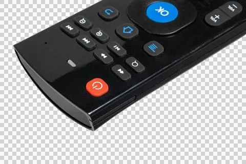 Black television remote control with power button and navigation keys Stock Photos