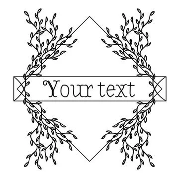 Black tender and delicate frame with sketch branches Stock Illustration