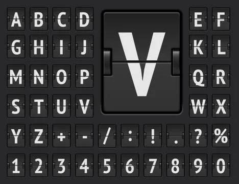 Black terminal mechanical scoreboard regular font with numbers to display Stock Illustration