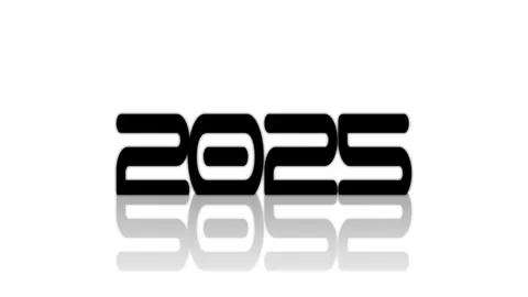 Black text numbers 2025 on a white background with transition and reflectio.. Stock Footage 290075125