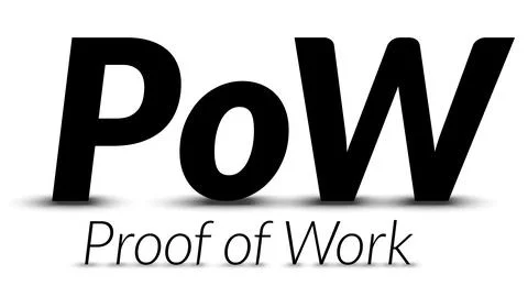 Black text PoW Proof of Work with shadows isolated on white background. Stock Illustration