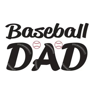 Black text reading Baseball DAD is centered above two small lined circular ba Illustrazione stock