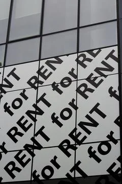 Black text on white sticker. Pattern For Rent on glass window wall Stock Photos