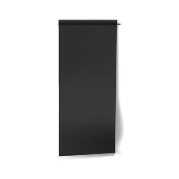 Black textile label sewn vertically, vector realistic cloth fabric tag with Illustrazione stock