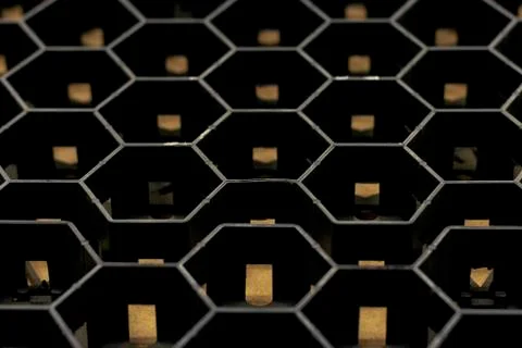 Black textural background from hexagonal. Perspective view. Foto stock