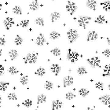 Black Thermometer with snowflake icon isolated seamless pattern on white Stock Illustration