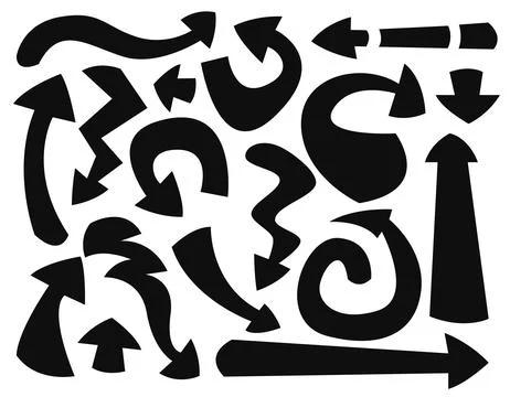 Black thick vector arrows, , zigzags and lines, on a white background Stock Illustration