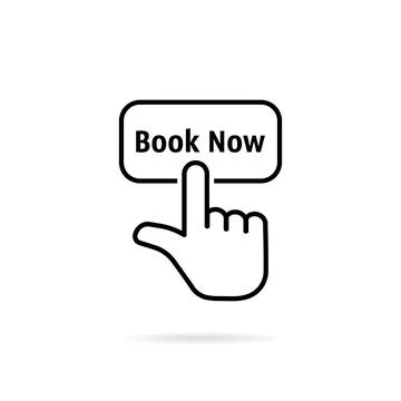 Black thin line book now with hand Stock Illustration