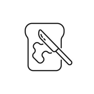 Black thin line bread with butter Stock Illustration