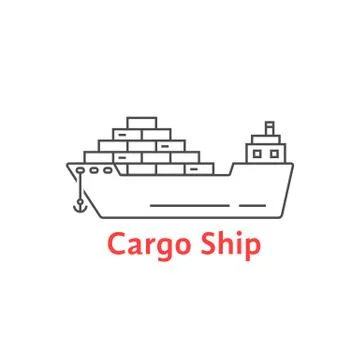 Black thin line cargo ship icon Stock Illustration