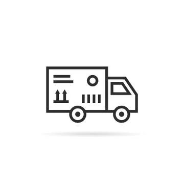 Black thin line delivery van with package box Stock Illustration