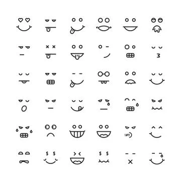 Black thin line emoji faces Stock Illustration