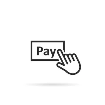 Black thin line finger presses on pay button Stock Illustration