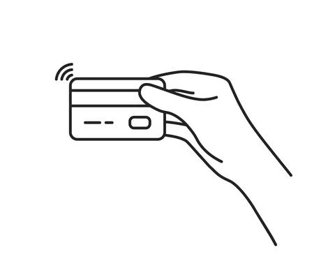 Black thin line hand with contactless card Stock Illustration