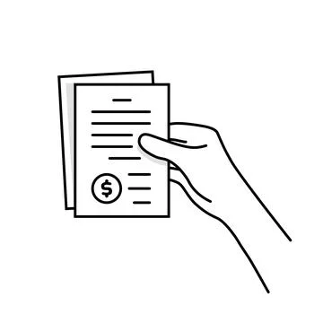 Black thin line hand holding invoice Stock Illustration