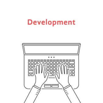 Black thin line hands on laptop Stock Illustration