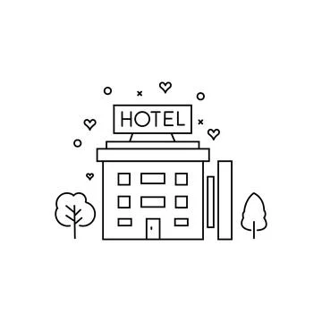 Black thin line hotel simple icon. flat stroke style motel or hostel logo gra Stock Illustration