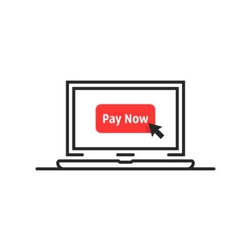 Black thin line laptop with pay now button Stock Illustration
