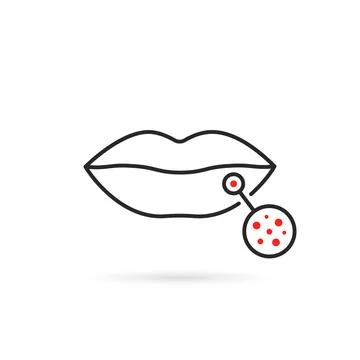 Black thin line lips with red rash Illustrazione stock