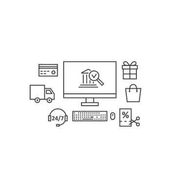 Black thin line payment gateway banner Stock Illustration