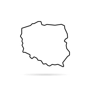 Black thin line poland map with shadow Stock Illustration