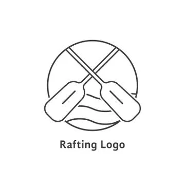 Black thin line rafting logo Stock Illustration