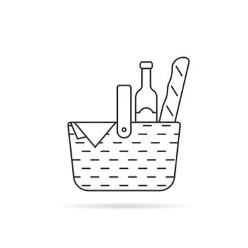 Black thin line wicker basket for picnic Stock Illustration