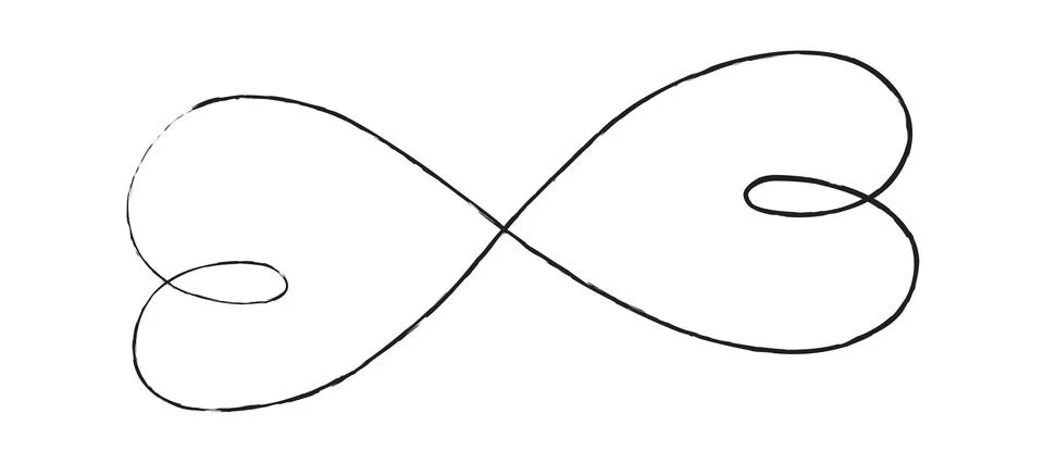 Black thin lines two hearts love infinity symbol on white background - Vector Stock Illustration