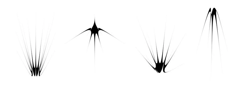 Black thin spiky element set. Abstract thorn semicircle shapes and angular イラスト素材