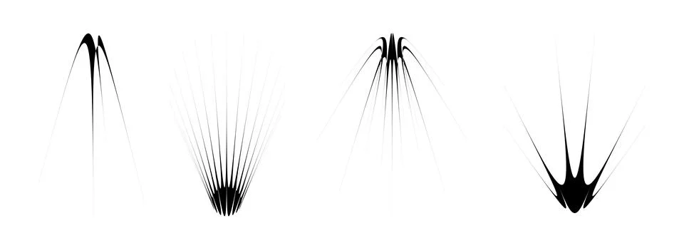 Black thin spiky element set. Abstract sharp thorn shapes and angular twinkles 스톡 일러스트