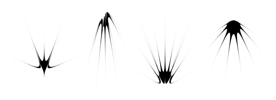 Black thin spiky thorn element set. Abstract sharp shapes and angular twinkles 스톡 일러스트