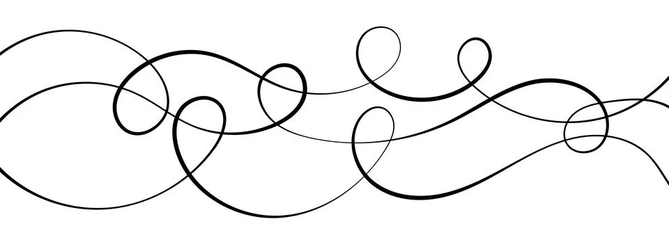 Black thin squiggle lines. Wavy wiggle stripes pattern decoration. Curvy thread Stock Illustration