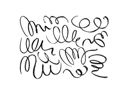 Black thin swirled charcoal lines with dots set. Stock Illustration