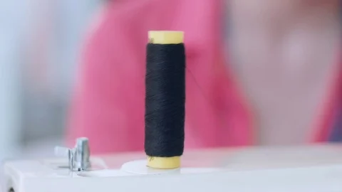 Black Thread Cotton Sewing Machine 動画素材 75170589