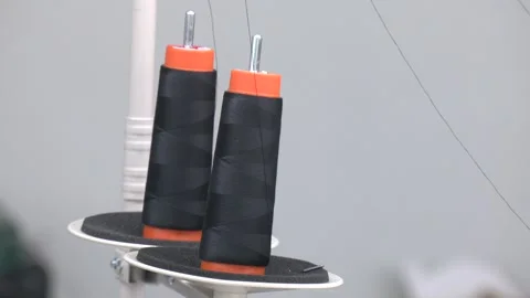 Black Thread Spools At Factory Stock Footage 328458249