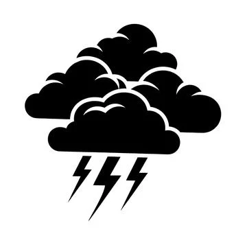 Black thunderstorm cloud with three lightning bolts icon Illustrazione stock