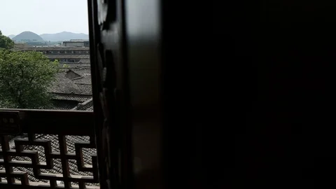 Black tiled rooftops seen from the balcony in Sichuan, China Stock-Footage 87762168