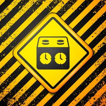 Black Time chess clock icon isolated on yellow background. Sport equipment... Illustrazione stock