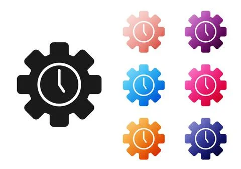 Black Time Management icon isolated on white background. Clock and gear sign Stock-Illustration