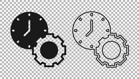 Black Time management icon isolated on transparent background. Clock and gear Stock-Illustration