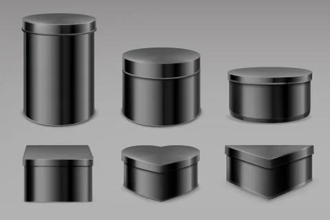 Black tin boxes set, blank jars for tea or coffee Stock Illustration