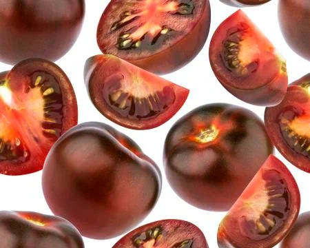 Black tomatoes seamless pattern. Black tomato isolated on white background Stock Photos