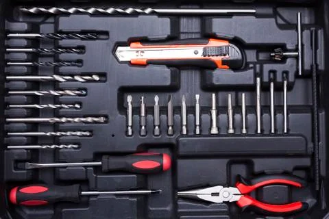 Black toolbox with difference instruments Stock Photos