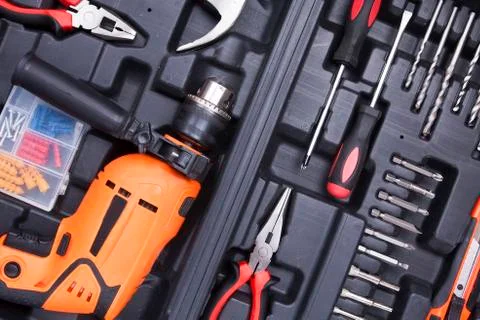 Black toolbox with difference instruments Stock Photos