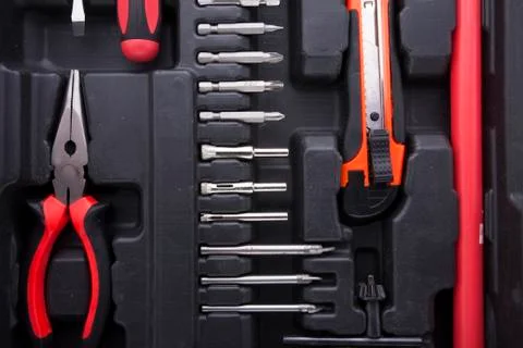 Black toolbox with difference instruments Stock Photos