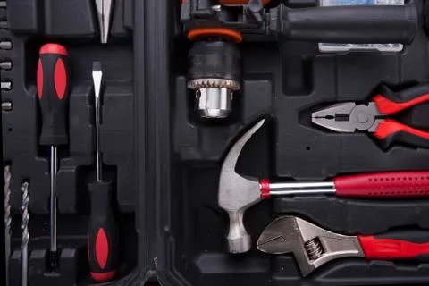 Black toolbox with difference instruments Stock Photos