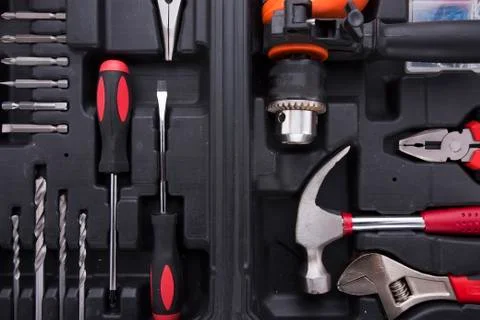 Black toolbox with difference instruments Stock Photos