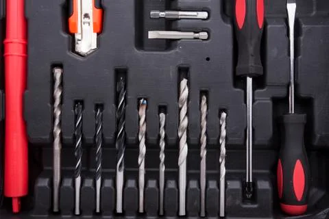 Black toolbox with difference instruments Stock Photos