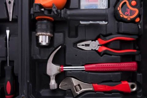 Black toolbox with difference instruments Stock Photos